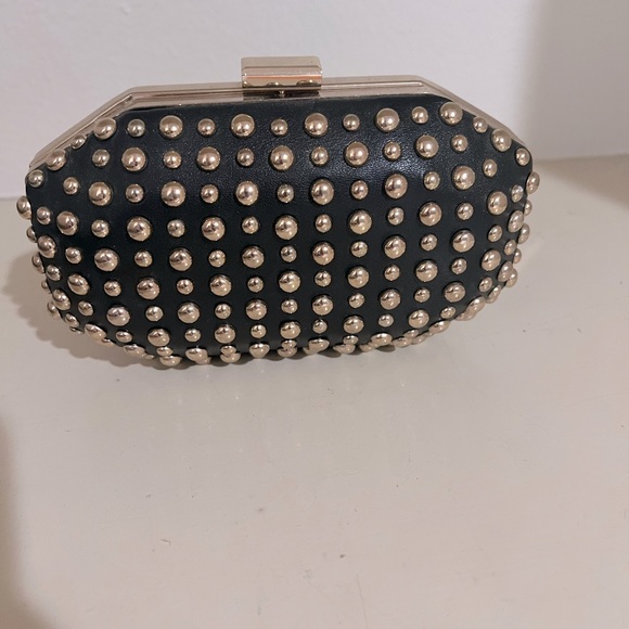 NEW. Blk leather gold studded clutch of crossbody! - Picture 1 of 12